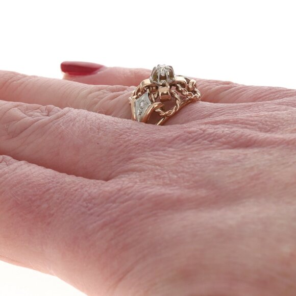 Yellow Gold Diamond Art Deco Ring - 18k Mine .18ctw Vintage Floral - Picture 4 of 5